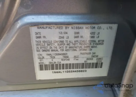2005 Nissan Altima 2.5 S from USA, damaged, VIN 1N4AL11D55N456823